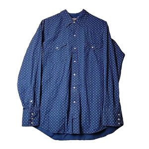 Ely Cattleman 100% Cotton Blue Geometric LS Pearl Snap Western Rodea Large